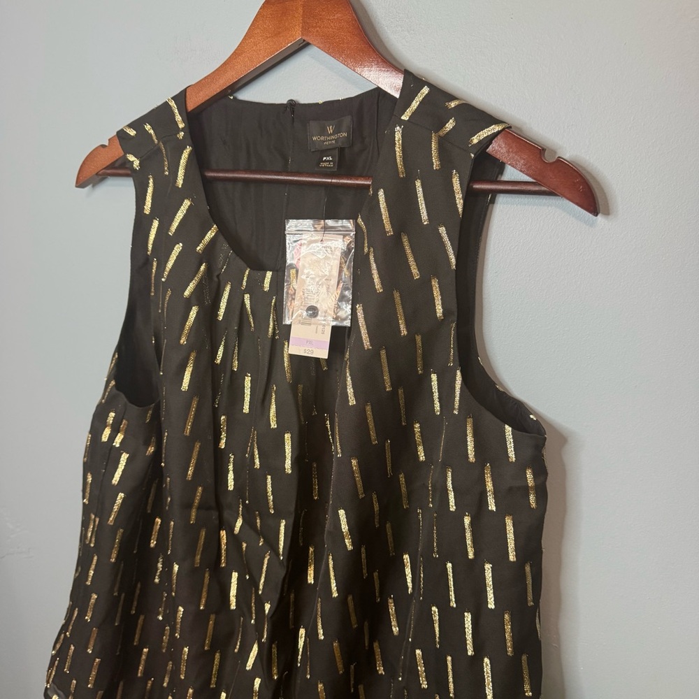Worthington Sleeveless Black Clip Geometric Blouse Gold. NWT. XL Petite - Picture 6 of 13